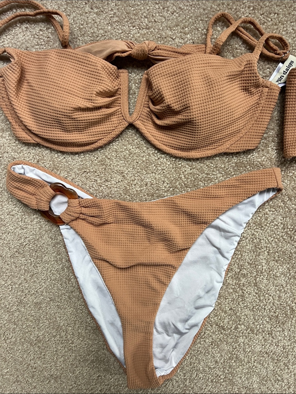 Dippin daisys Waffle Texture Tan Bikini Set with 2 tops!! size L